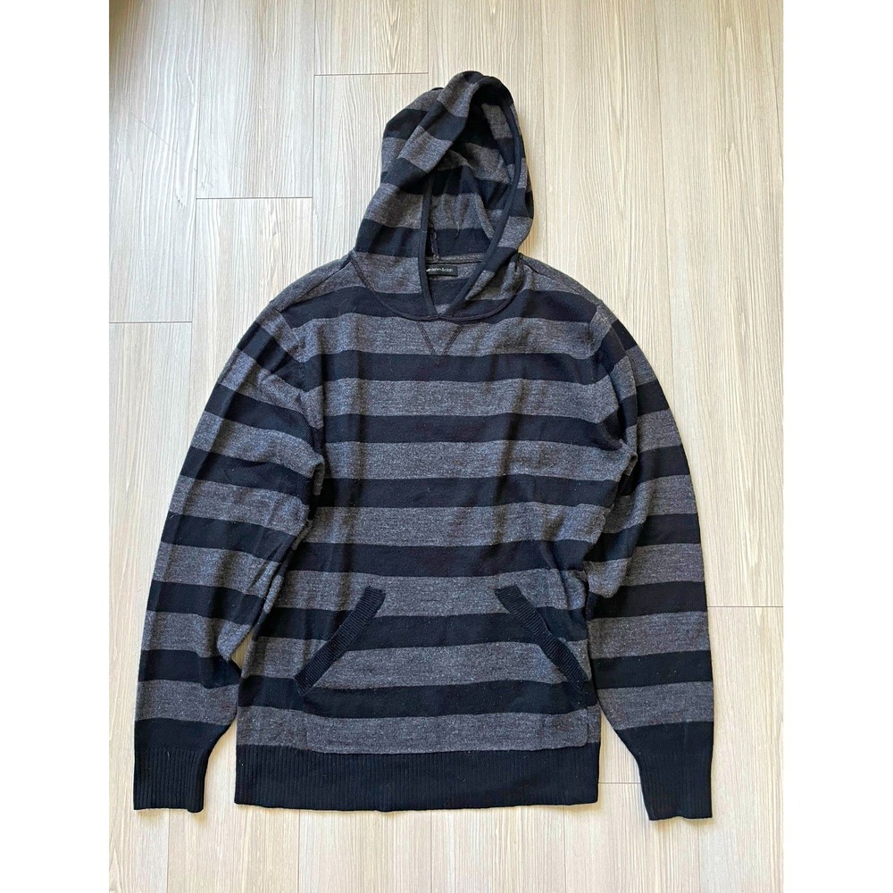 Paper Denim & Cloth Women's Gray Black Striped Knit Hoodie Sz M Grunge Y2K Skate